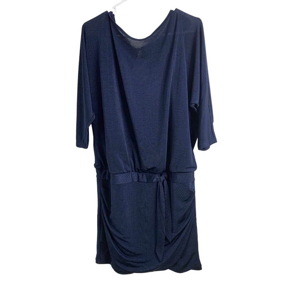 WHBM Navy Blousen Short Dress Size M NWOT Stretch Pullover Wrap 7174 Dolman